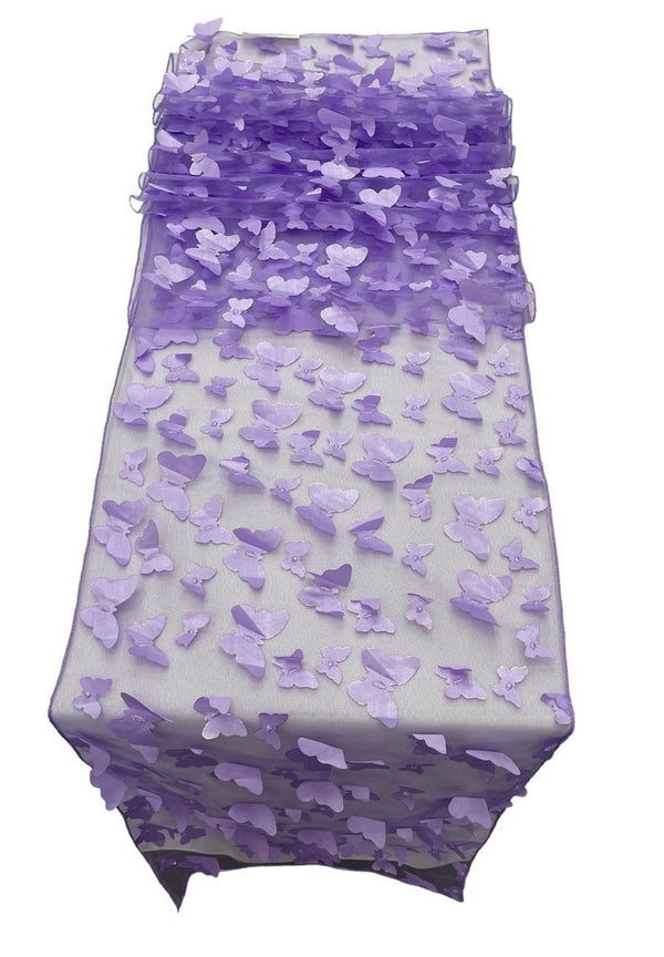 3D Butterfly Table Runner - Lilac - 12" x 90"  3D Butterfly Sheer Mesh Table Runner