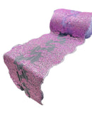 14" Metallic Floral Design Lace Table Runner - Lilac - Event Table Decor Runner Sold By Yard