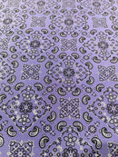 Bandana Print Fabrics - Lilac - Lycra Spandex Bandana Fabric Sold By The Yard