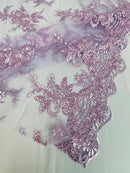 Floral Plant Lace Fabric - Lilac - Flower Plant Design Lace Sequins Fabric Sold By Yard