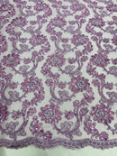 Corded Sequins Flower Lace - Lilac - Corded Floral Lace With Sequins Sold By Yard