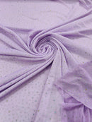 Power Mesh Polyester Rhinestone Fabric - Lilac - 4 Way Stretch Power Mesh Fabric Crystal Stones By Yard