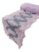 21" Floral Lace Metallic Design Table Runner - Lilac - Floral Runner for Event Decor Sold By The Yard