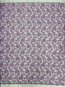 Corded Sequins Flower Lace - Lilac - Corded Floral Lace With Sequins Sold By Yard