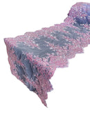 14" Metallic Flower Lace Table Runner - Lilac - Floral Runner for Event Decor Sold By The Yard