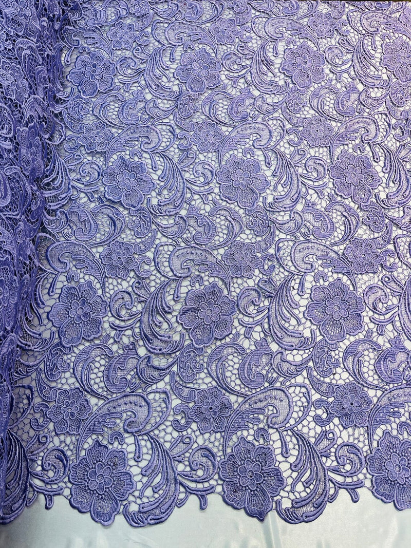 Guipure Lace Fabric - Lilac - Floral Bridal Lace Guipure By Yard