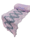 21" Floral Lace Metallic Design Table Runner - Lilac - Floral Runner for Event Decor Sold By The Yard