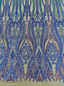 Mermaid Design Sequins Fabric - Lilac/Lavender - Sequins Fabric 4 Way Stretch on Mesh By Yard