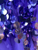 Jumbo 1.5" Circle Sequins - Lilac - Jumbo Sequins On Mesh Fabric Sold By The Yard