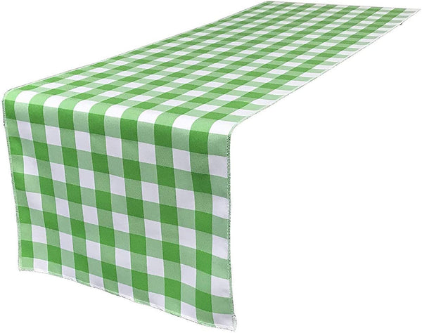 12" Checkered Table Runner - Lime Green / White - High Quality Polyester Poplin Fabric Table Runners (Pick Size)