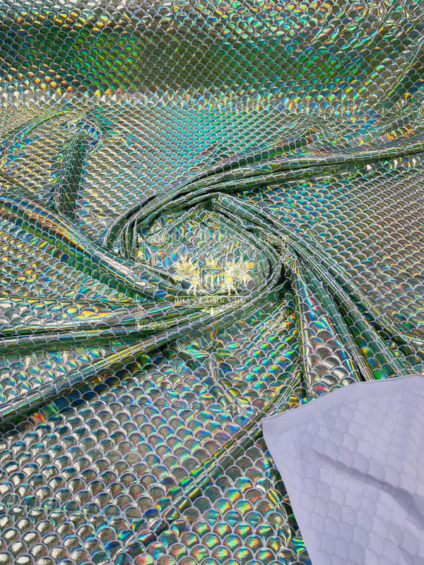 Mermaid Foil Fabric - Lime Green - Mermaid Print Design on Spandex Fabric