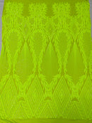 Triangle Sequin Fabric - Lime Green - Geometric Designs Spandex Mesh By Yard