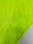 Triangle Sequin Fabric - Lime Green - Geometric Designs Spandex Mesh By Yard