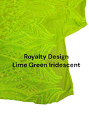 Lime Green Iridescent - 4 Way Stretch Embroidered Royalty Sequins Design Fabric By Yard