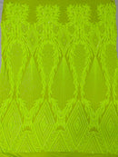 Triangle Sequin Fabric - Lime Green - Geometric Designs Spandex Mesh By Yard