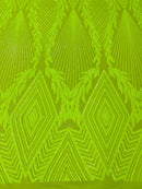Triangle Sequin Fabric - Lime Green - Geometric Designs Spandex Mesh By Yard