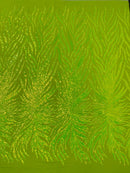 Angel Wing Sequin Design - Lime Green - Wing Patterns Embroidered with Sequins on Mesh Sold By Yard