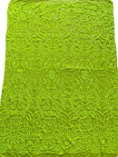 4 Way Stretch Fabric - Lime Green - Sequins Design on Spandex Mesh Fashion Fabric