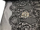 Sequins - Black - 4 Way Stretch Fancy Fabric Embroidered On Mesh Sold By The Yard