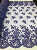 Lilac Beaded Bridal Lace, Sold By The Yard Embroidered Floral Wedding Beaded Fabric with Sequin
