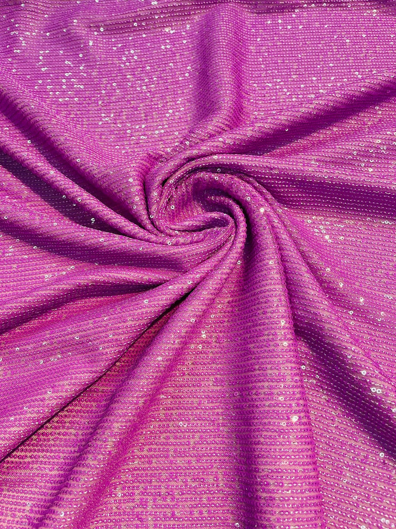 Mille Striped Stretch Sequins - Magenta - 4 Way Stretch Spandex Sequins Striped Fabric By The Yard
