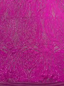 Long Wavy Pattern Sequins - Magenta Iridescent - 4 Way Stretch Sequins Fabric Line Design By Yard