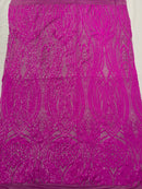 Long Wavy Pattern Sequins - Magenta Iridescent - 4 Way Stretch Sequins Fabric Line Design By Yard