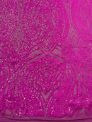 Long Wavy Pattern Sequins - Magenta Iridescent - 4 Way Stretch Sequins Fabric Line Design By Yard