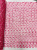 Metallic Floral Lace Fabric - Dusty Rose - Embroidered  Flower Design on Lace Mesh Fabric By Yard