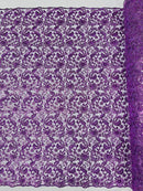 Metallic Floral Lace Fabric - Grape - Embroidered Sequins Floral Design Yard