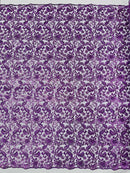 Metallic Floral Lace Fabric - Grape - Embroidered Sequins Floral Design Yard