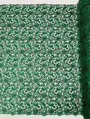 Metallic Floral Lace Fabric - Hunter Green - Embroidered Sequins Floral Design Sold By Yard