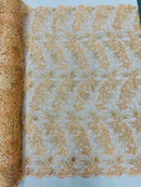 Floral Plant Cluster Fabric - Light Coral - Embroidered High Quality Lace Fabric Sold by Yard