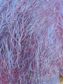 Metallic Eyelash Fabric - Pink/Silver - Feather/Eyelash/Fringe Design on Mesh By Yard