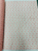 Metallic Floral Lace Fabric - Pink - Embroidered  Flower Design on Lace Mesh Fabric By Yard