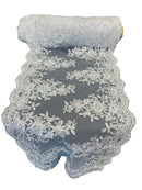 Flower Cluster Lace Sequins Table Runner - Metallic Silver - Floral Lace Table Runner Sold By Yard