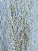 Metallic Eyelash Fabric  - Feather/Eyelash/Fringe Design on Mesh Sold By Yard