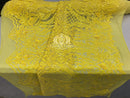 Sequins - Yellow - 4 Way Stretch Damask Design Fabric On Stretch Mesh By The Yard