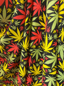 Leaf Plant Print Fabrics Red Green Yellow On Lycra Spandex Fabric Print Fabric Sold By Yard