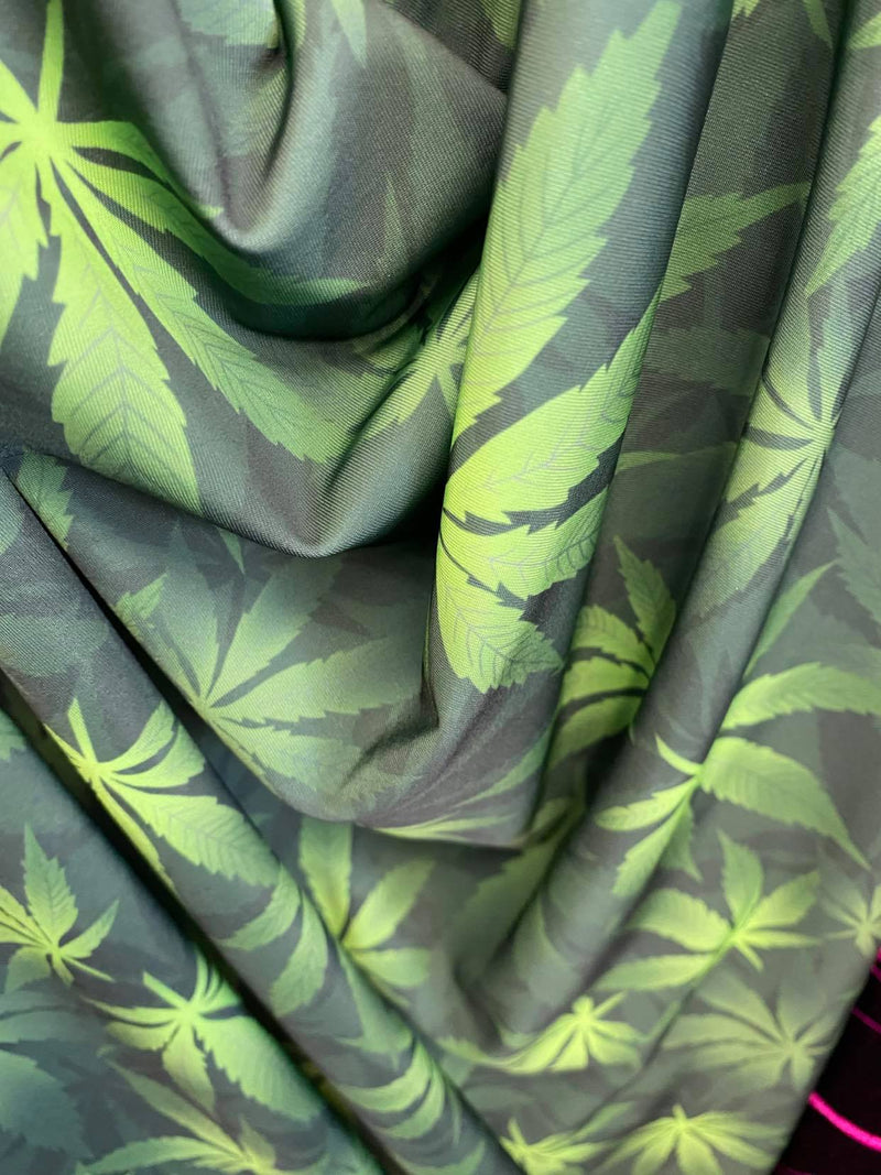 Leaf Plant Print Fabrics Blue Green On Lycra Spandex Fabric Print Fabric Sold By Yard
