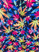 Leaf Plant Print Fabrics Multi-Color On Lycra Spandex Fabric Print Fabric Sold By Yard