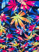 Leaf Plant Print Fabrics Multi-Color On Lycra Spandex Fabric Print Fabric Sold By Yard