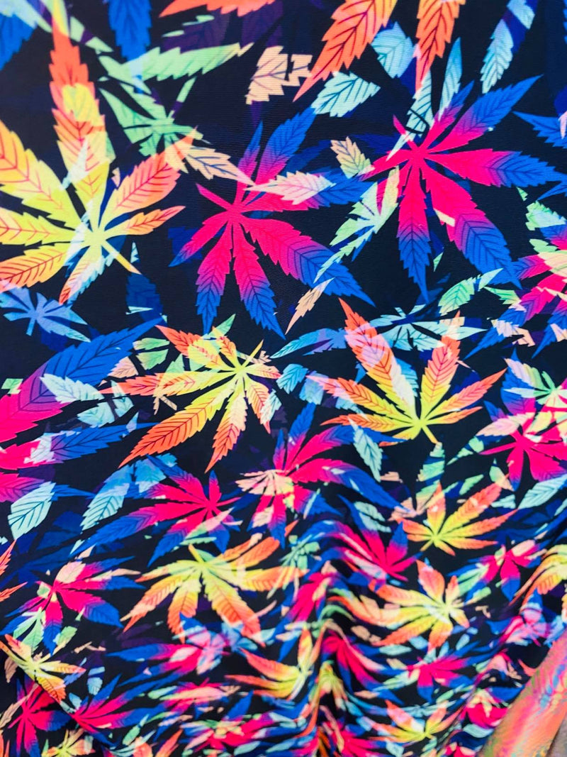 Leaf Plant Print Fabrics Multi-Color On Lycra Spandex Fabric Print Fabric Sold By Yard