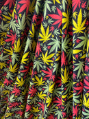 Leaf Plant Print Fabrics Red Green Yellow On Lycra Spandex Fabric Print Fabric Sold By Yard