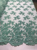 Mint Beaded Bridal Lace, Sold By The Yard Embroidered Floral Wedding Beaded Fabric with Sequin