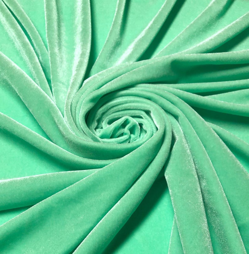 Velvet Stretch Fabric - Mint Green - Spandex Stretch Velvet Fabric 60'' Wide Sold By Yard