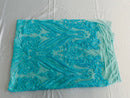 Big Damask Sequins Fabric - Mint Iridescent - 4 Way Stretch Damask Sequins Design Fabric By Yard