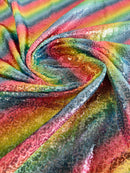 Mini Glitz Sequins - Multi-Color Rainbow (Diagonal Lines) - Shiny Sequins Mesh Fabric Sold By Yard
