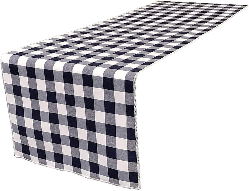 12" Checkered Table Runner - Navy Blue / White - High Quality Polyester Poplin Fabric Table Runners (Pick Size)