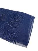 Elegant Floral Leaf Design - Navy Blue - 4 Way Stretch Sequins Lace Spandex Fabric By Yard